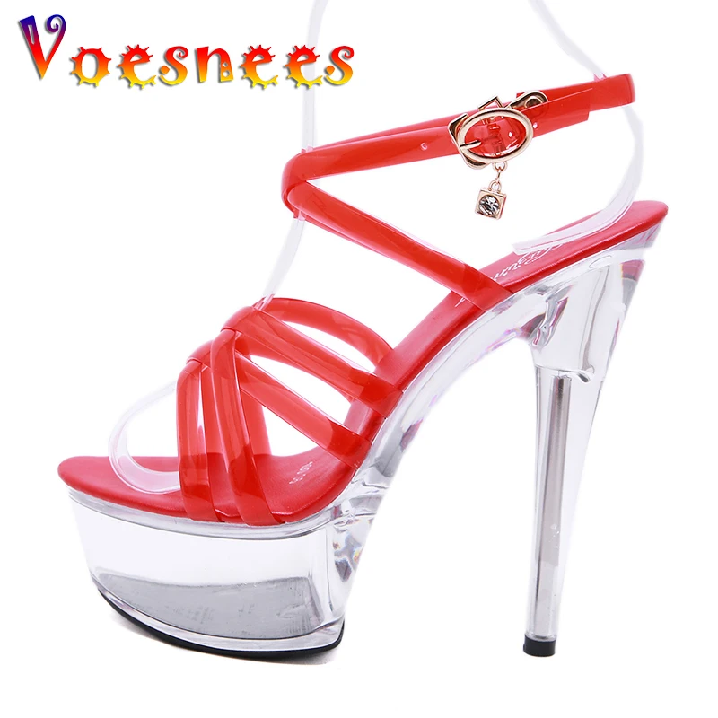 

Босоножки Voesnees женские на платформе, сандалии-гладиаторы на высоком прозрачном каблуке 15 см, Свадебная обувь для стриптиза
