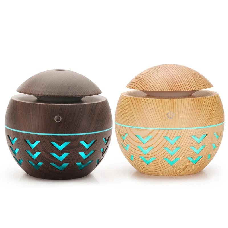 130ML Air Humidifier Aroma Diffuser Mist ไม้ Grain Essential น้ำมัน Diffuser กับ7ไฟ LED สำหรับรถบ้านสำนักงาน