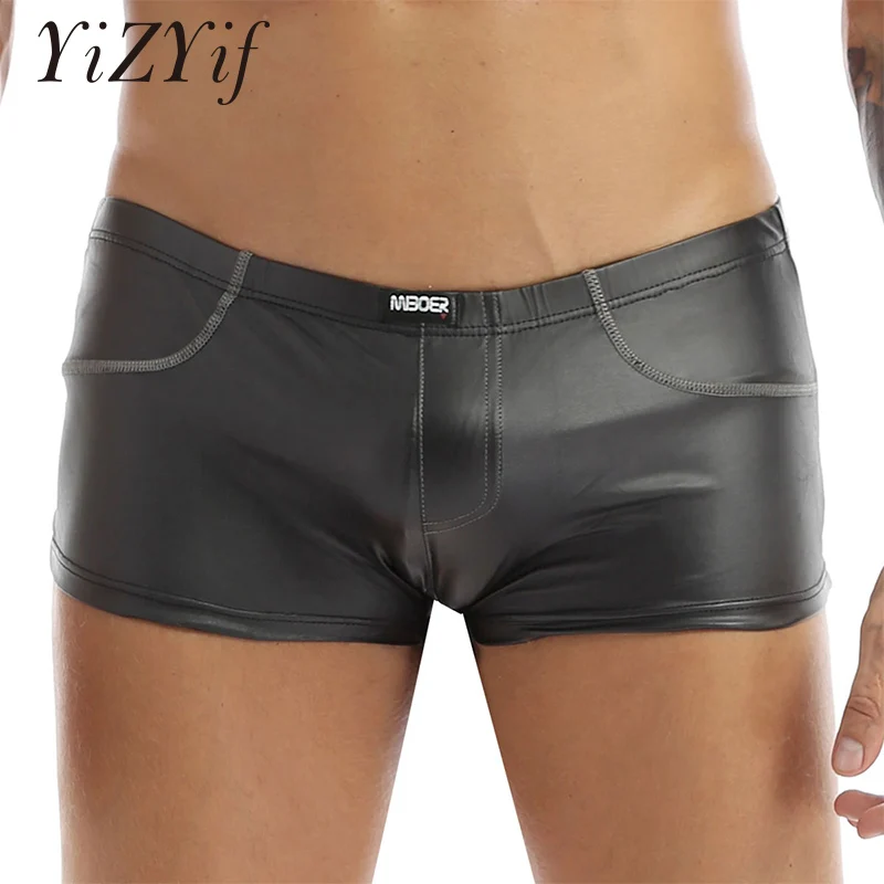 Men Sexy Lingerie Patent Leather Boxer Underwear Hot Shorts Underpants boxer homme boxershorts slip sexy homme Shorts Clubwear