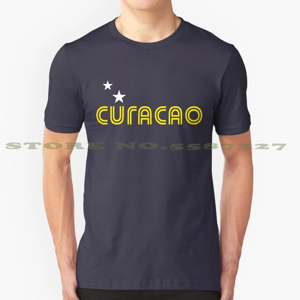 Curacao Retro 100% Pure Cotton T-Shirt Caribbean Curacao Flag Cura?Ao Flag Dutch Antilles Kòrsou Cura?Aoan Willemstad