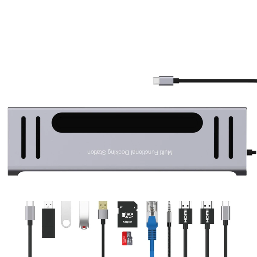 

Multi-function 12 In 1 Docking Station Type C Adapter PD3.0 Power RJ45 USB-C Data Transmission 4K Laptop Hub Accessories