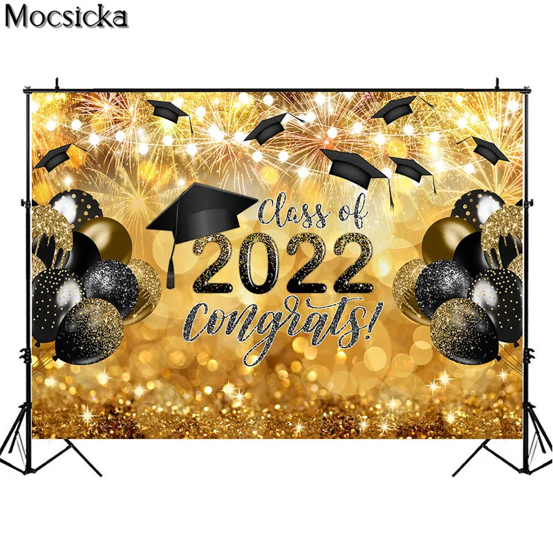 Class Of 2022 Congratulation สำเร็จการศึกษาถ่ายภาพฉากหลังตกแต่งงานจุดทองแฟลช Bokeh ภาพพื้นหลัง
