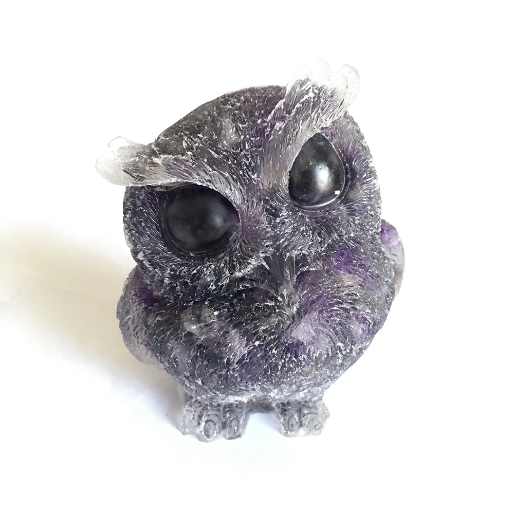 

1pc Natural crystal quartz gravel resin curing staying cute owl family living room art decoration restore chakra spiritual power