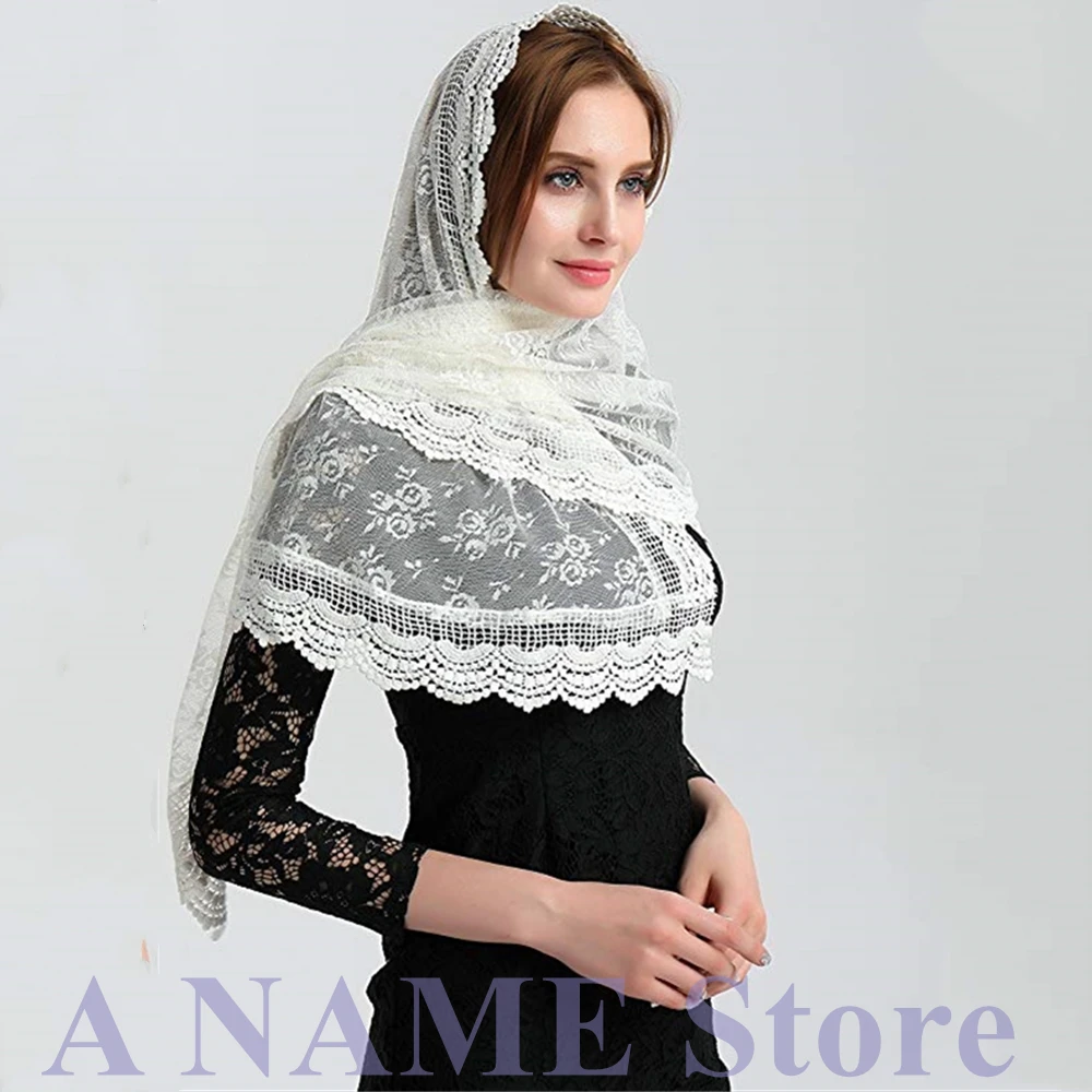 Velo de encaje largo y rectangular para mujer, Mantilla de catolique, pañuelo para la cabeza, Velo de masa Latino infinito, Velo de novia Negra