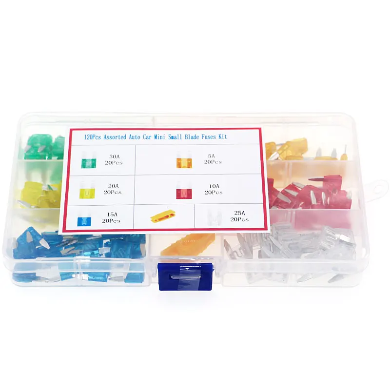 120pcs Profile Mini Small Size Blade Car Fuse Assortment Set for Auto Car Truck 5/10/15/20/25/30A Fuse with Plastic Box