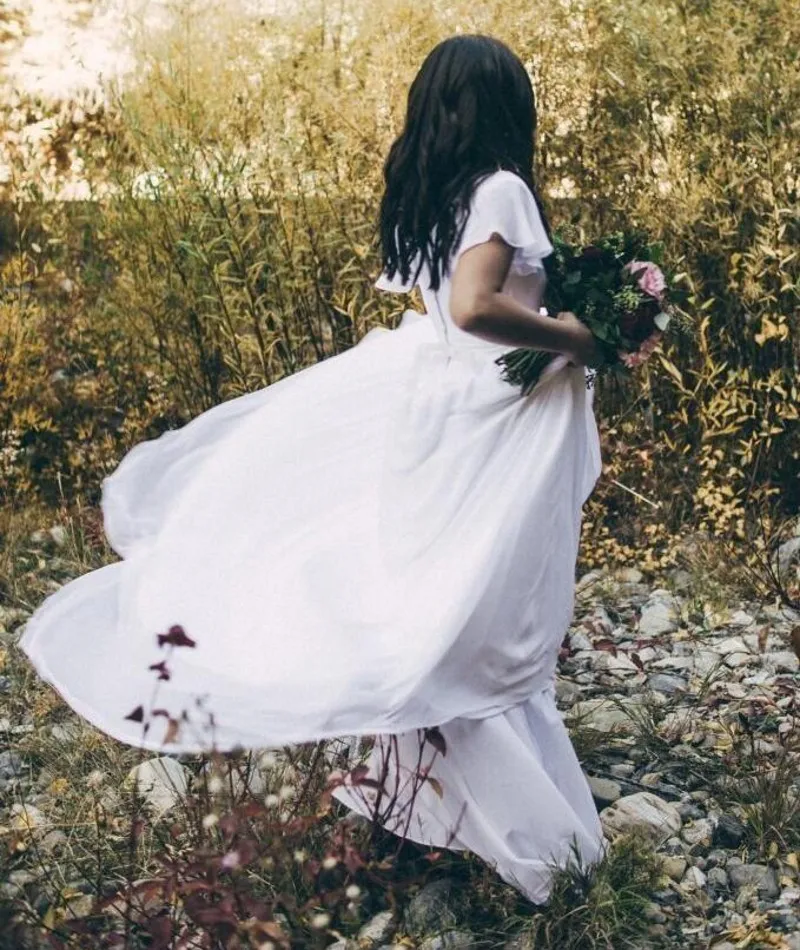 Robe de mariée trapèze en mousseline de soie, encolure dégagée, citroceinture, style bohème, moderne, simple, patients du pays, quoi que ce soit, 2024