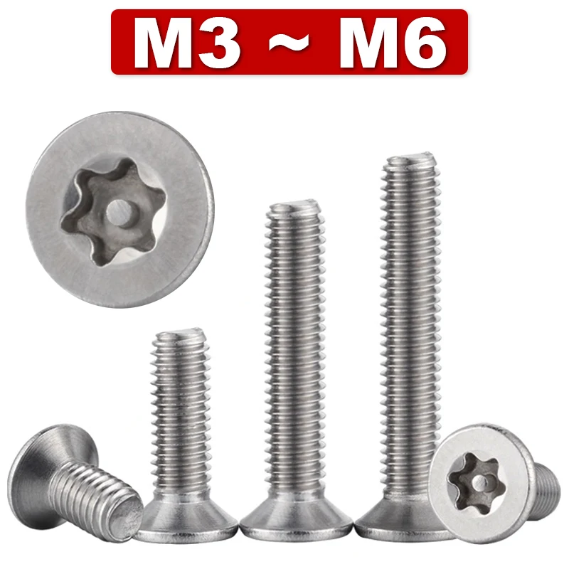 304 Stainless Steel Flat Head Anti-theft Screw Countersunk Head Plum Blossom Screw Special-shaped Anti-dismantling M3 M4 M5 M6