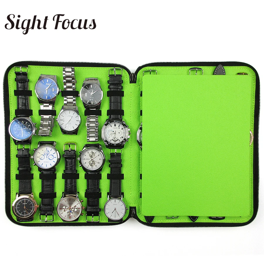 Sight Focus-Gray Felt Watch Organizer Box, Assista Storage Case, Pouch, Double Layer Watch Strap, Band Holder Bag, 40 Slot