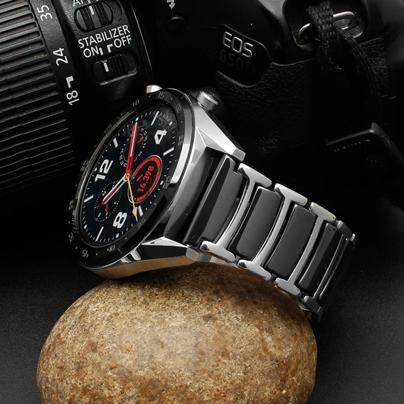 20mm 22mm Watchband Ceramic strap between stainless steel watch band strap for Huawei Smart Watch GT2/watch 2pro/Samsung watch