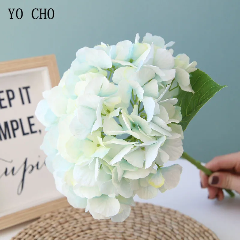 YO CHO Single Branch Spring Hydrangea Flowers Silk Hydrangea Wedding Bouquet Bridesmaid Artificial Flower Home Decor Accessories