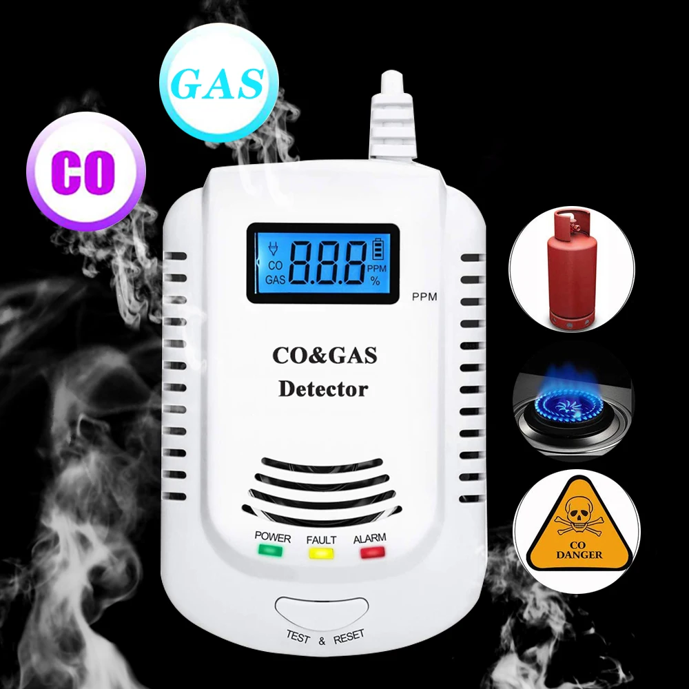 2 in 1 Combustible Natural Gas Leak Detector Carbon Monoxide Sensor LCD Display Two Power Supply Methods Alarm System For Home