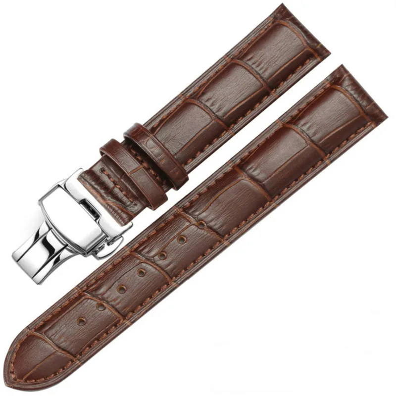 Butterfly Buckle Leather Watch Band Leather Strap 14mm 16mm 18mm 19mm 20mm 21mm 22mm 24mm Watch Accessories Watchband