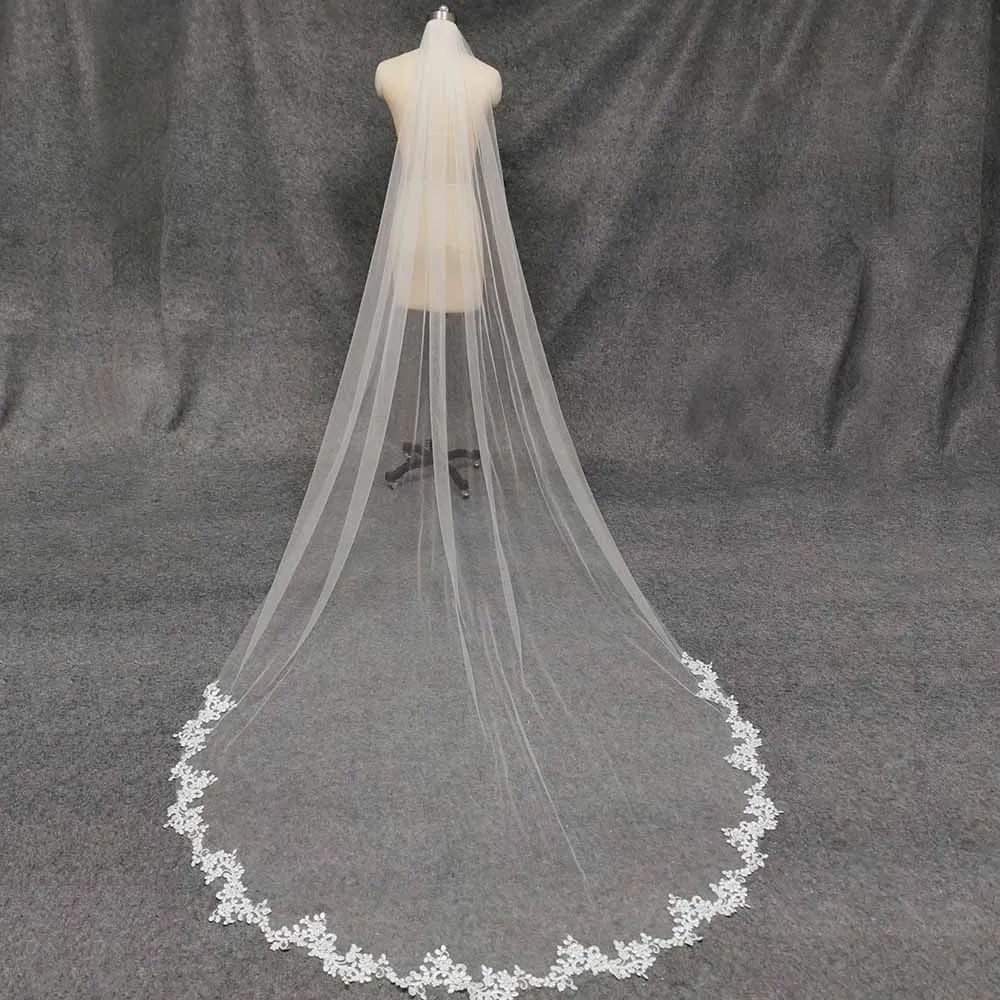 Spitze Appliques 3M Lang 1,5 M Breit Hochzeit Schleier mit Kamm Eine Schicht Weiß Elfenbein Weiche Tulle Braut Schleier hochzeit Zubehör