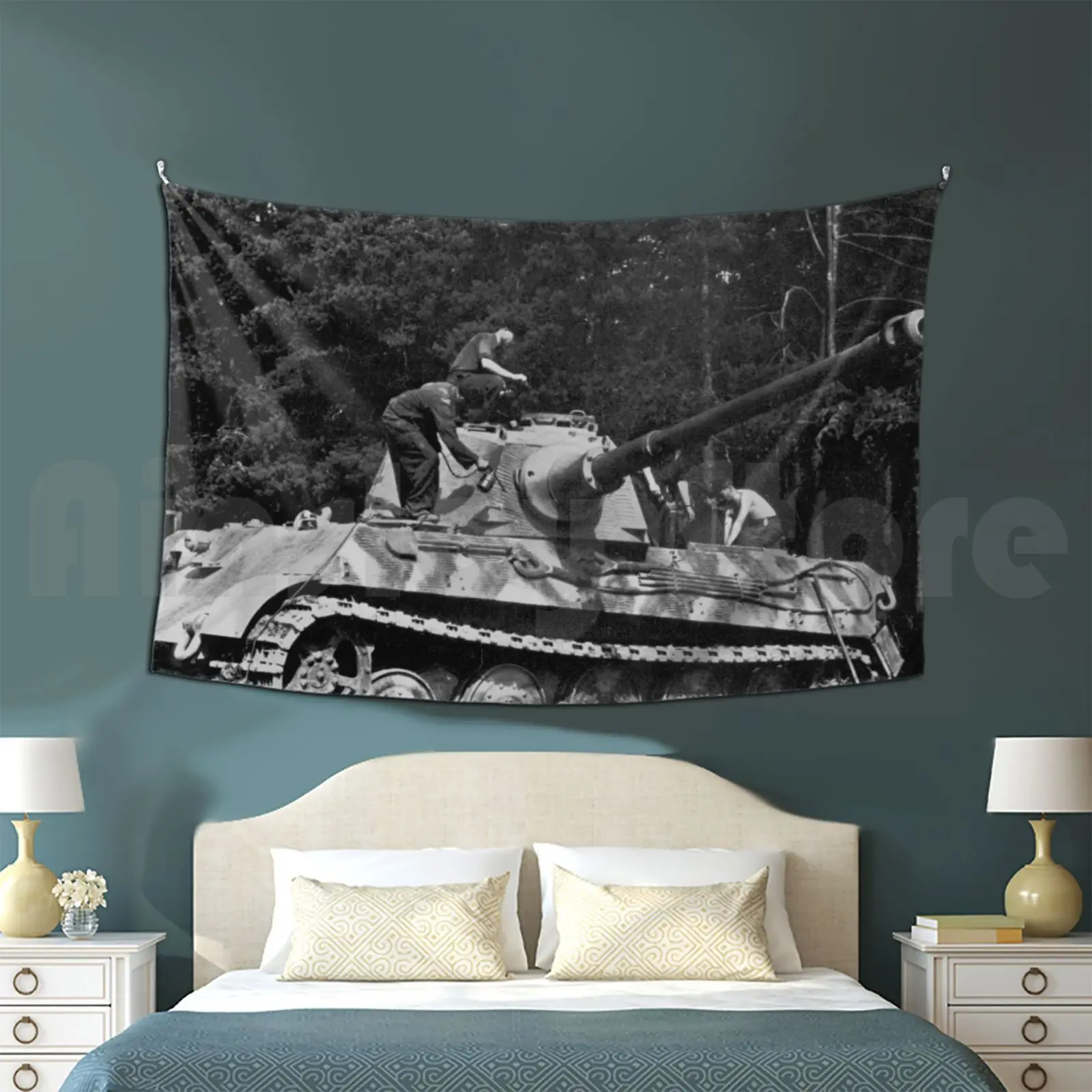 King Or Royal Tiger Tank Getting A Respray Paint Job Tapestry Living Room Bedroom Tiger Tank Panzerkampfwagen Tiger