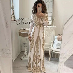 Moroccan Kaftan Caftan Muslim Evening Dresses A-line Long Sleeves Applique Beaded Dubai Arabic Abaya Islamic Gown Customized