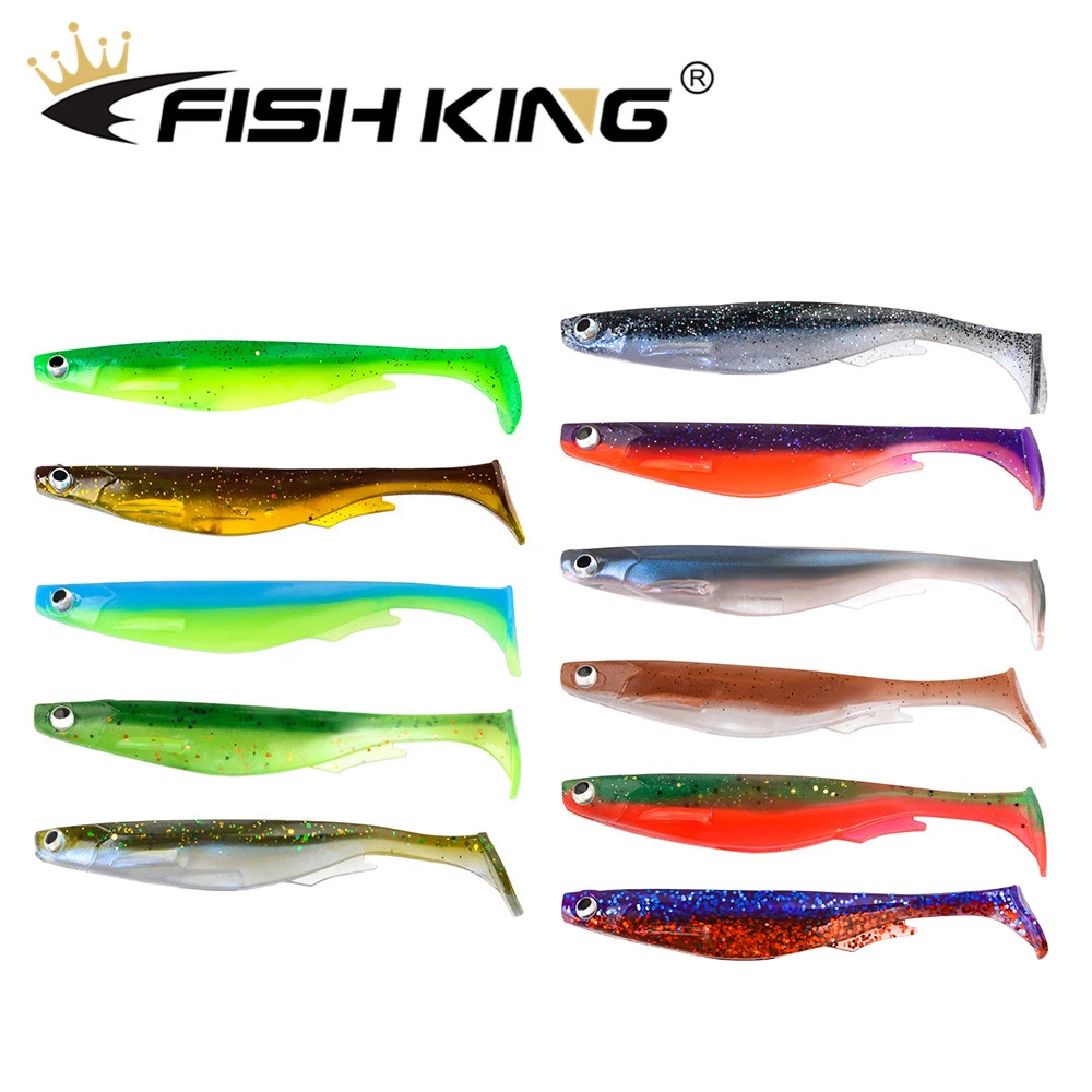 FISH KING 5pcs/pack Spark Shad Soft Lure Fishing Lure 101mm/10g 130mm/20g Wobblers Shad Tail Silicone Bait Freshwater For Bass