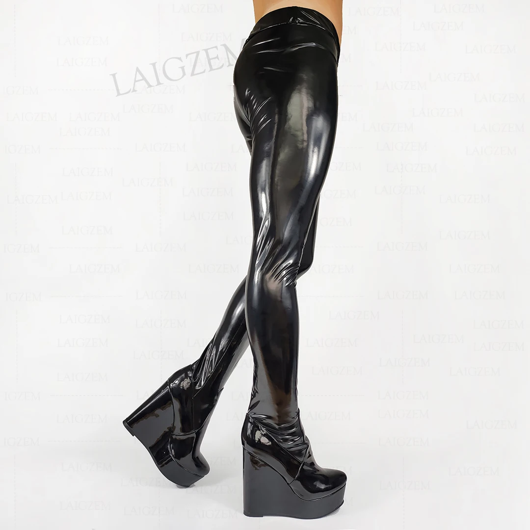 LAIGZEM Customize Women Pants With Boots Platform Wedges Pantyhose Stretchy Boots Cosplay Unisex Shoes Woman Big Size 41 46 52