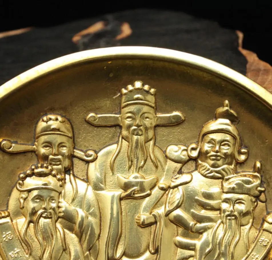 Archaize brass Five god of wealth plate small crafts statue