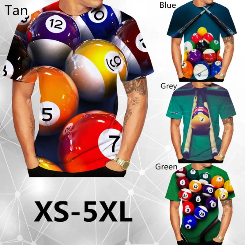 3D Printed T-shirt Billiard Ball Billiards Printed Men's and Women's Shirts Casual Shirts Fun T-shirts O-neck Tops XS-5XL