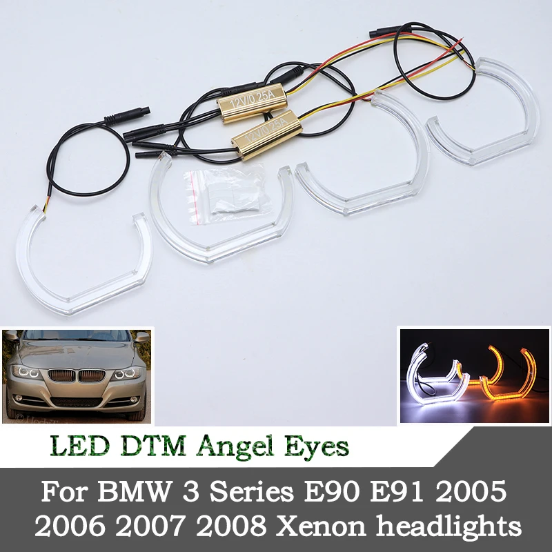 

crystal LED angel eyes DTM style halo ring light For BMW 3 Series E90 E91 2005 2006 2007 2008 Xenon headlights car accessories