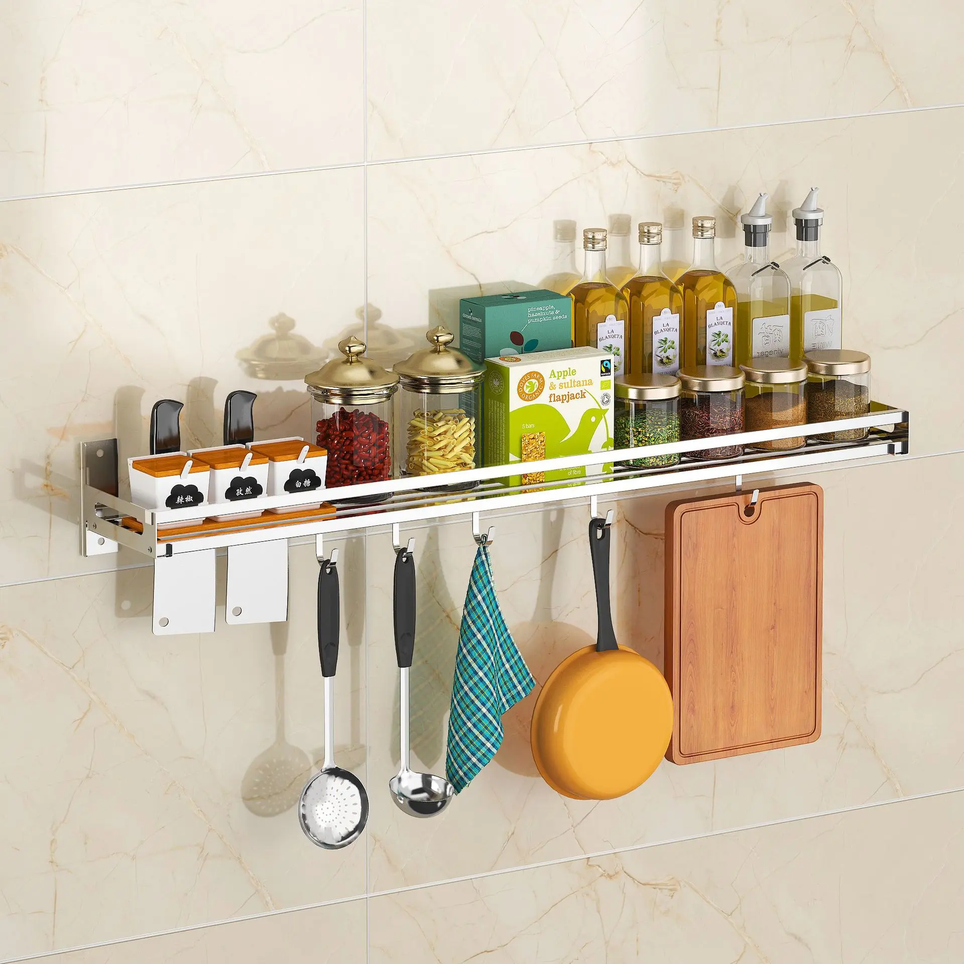 Kitchen Shelves Drill-free Stainless Steel Drain Hollow Air Conditioning Taste Knife Storage Rack Bathroom Accessories WallMount