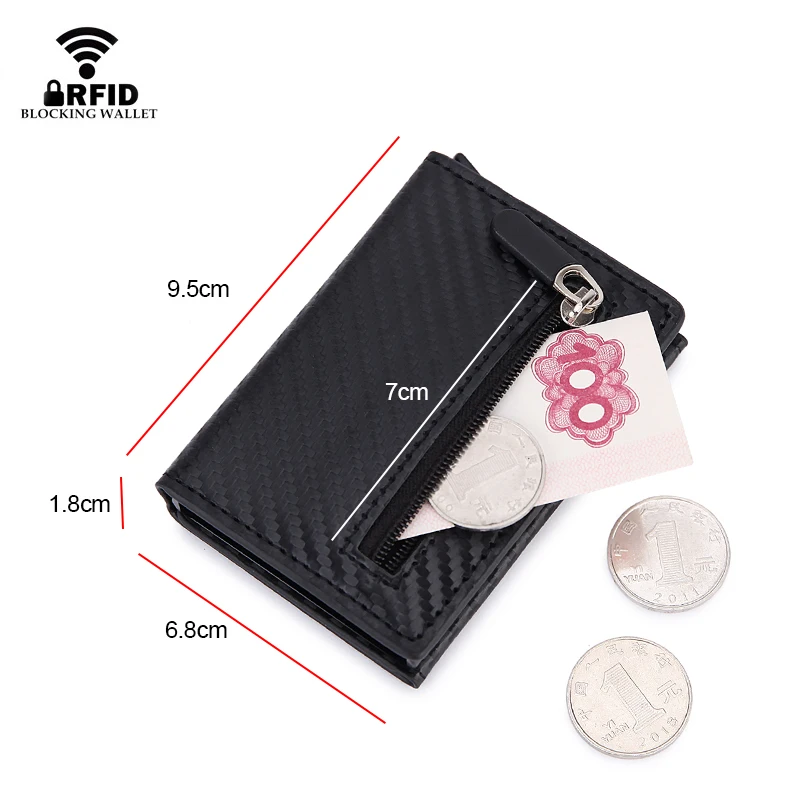 Customized Anti Rfid id Card Holder Case Men Leather Metal Wallet Coins Bag Purse Woman Slim Credit Bank Card Holder With Zipper