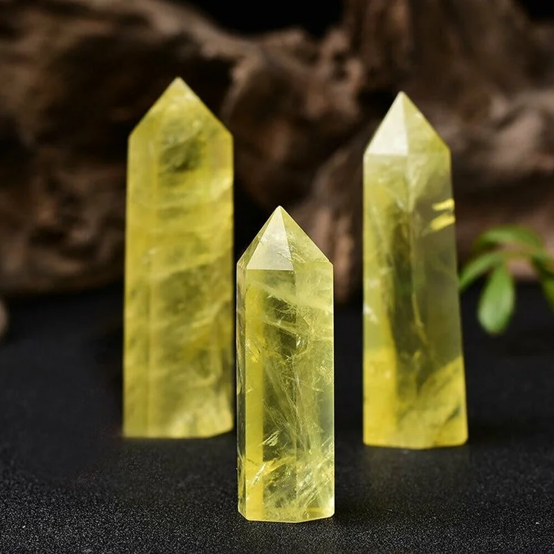 1pc Natural Crystal Point Citrine Healing Obelisk Yellow Quartz Wand Beautiful Ornament for Home Decor Energy Stone Pyramid