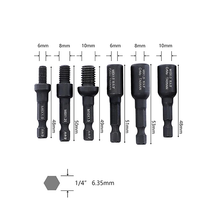 M6 M8 M10 Cr-Mo Self-Tapping Socket Adapter Set for Insert Nuts or Hanger Bolt Power Drill Tool Socket Lock Screw Thread Sockets