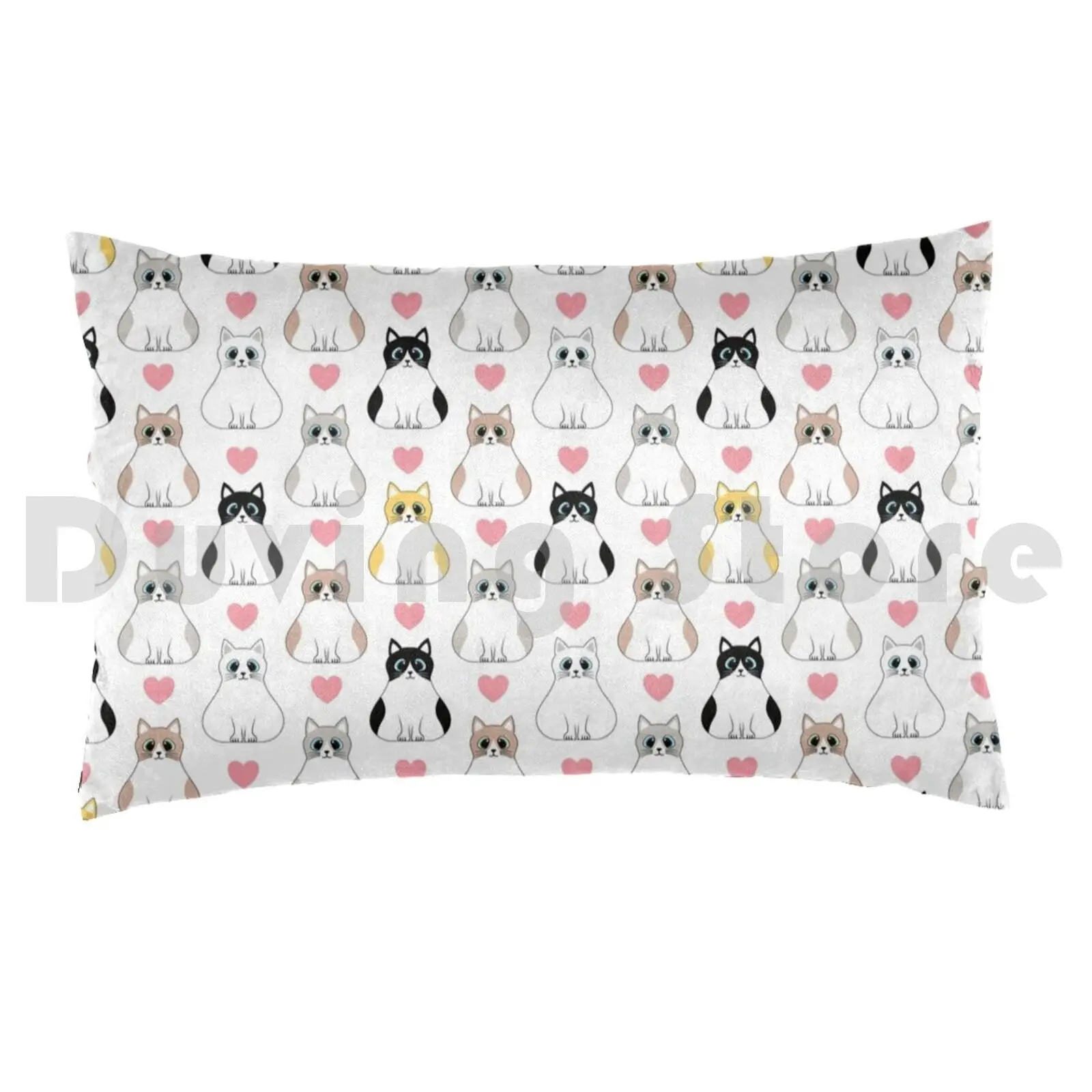 Cute Fat Cats Cartoon Pillow Case 20*30 Inch Cute Fat Cats Cartoon Cat Sweet Kittens Love Hearts Hearts Adorable