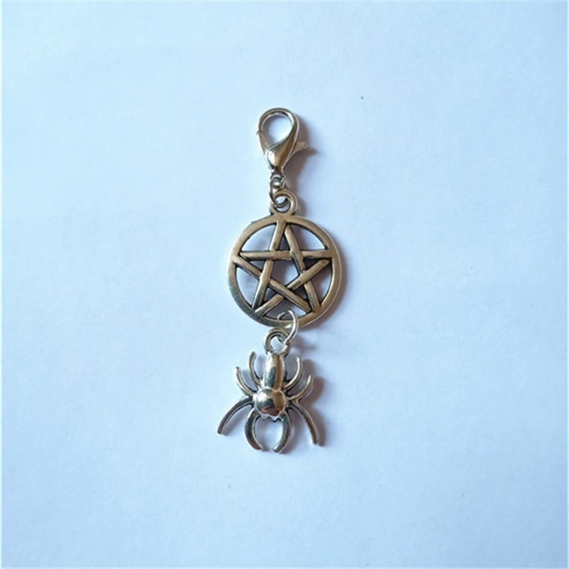 2 Pcs Antique Silver Color Spider Marker Progress Keeper Bag Charm Zipper Planner Charm Pentagram Clip on Charm