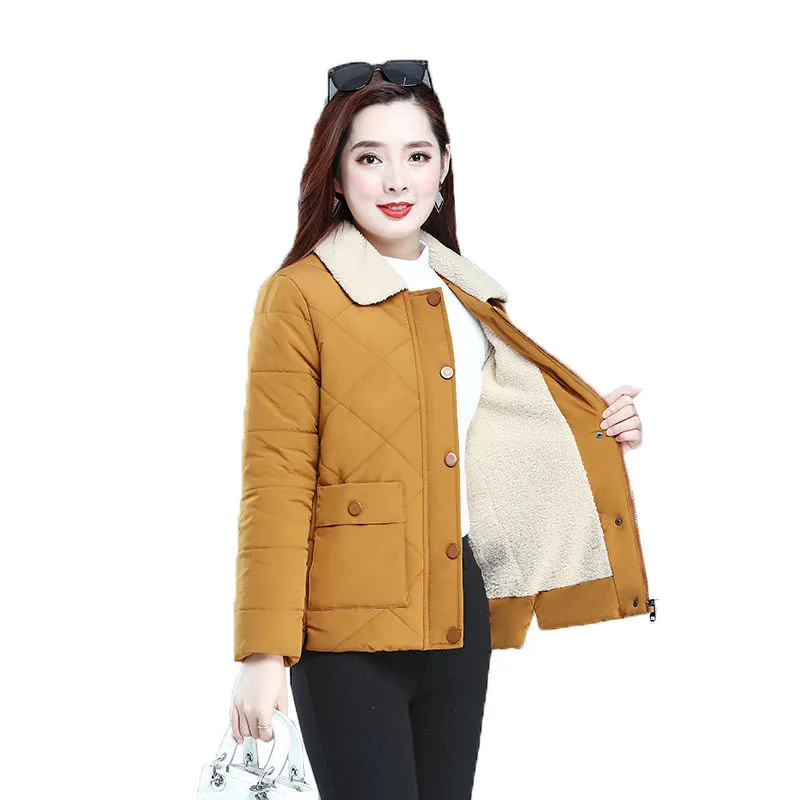 

Autumn Winter Women' Coat Middle-aged Elderly Fashion Jacket New Style Overcoat Casual Tops Lamb Wool Lining Overcoat 5XLC1009