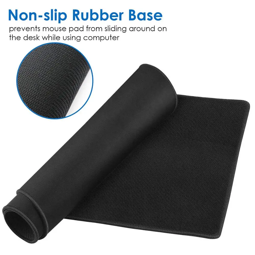 Tapis de souris de jeu tout noir avec bord cousu, base en caoutchouc coordonnante, polymères de souris texturés de qualité supérieure, grande taille, 30x80cm