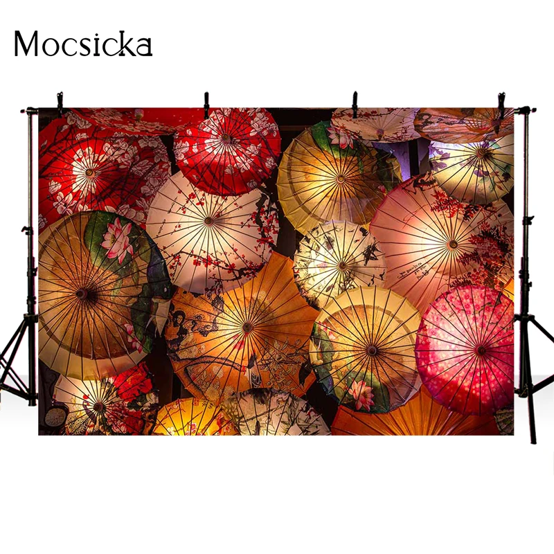 Mocsicka Portrait Photography Background Oily Paper Umbrella Decoration Props Professional Net Red Punch Photo Backdrop Banner