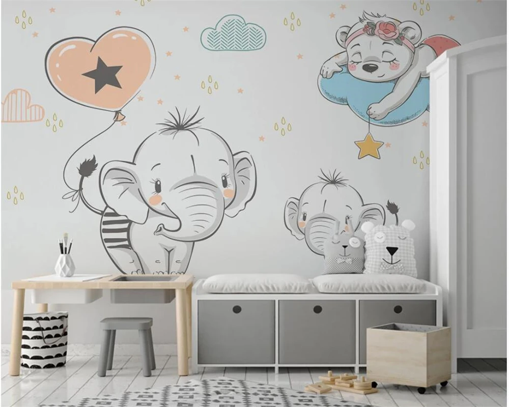 Customized modern fashion stereo wallpaper Hand drawn cartoon fantasy star elephant children room background wall 3d wallpaper