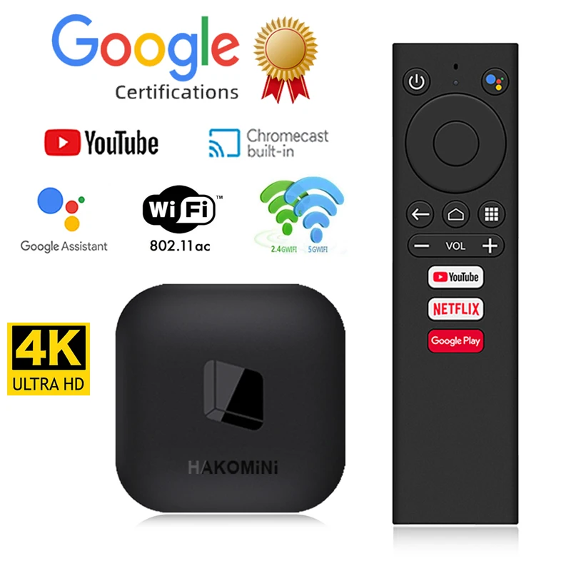 

Genuine Google Certificate Android TV Box HAKOMiNi Amlogic S905Y2 5G WIFI 1000M Ethernet 4K Youtube Assistant Chromecast