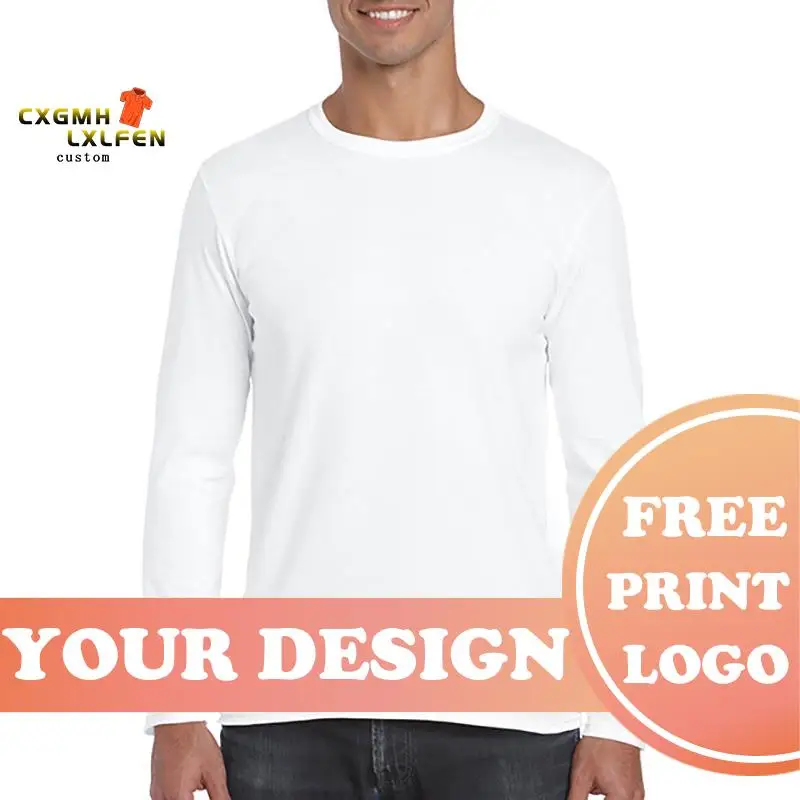 Men Classic Long Sleeve T-shirt Custom Your Photo Text Logo Printing Personalized Customized Thirts Male Tops Euro Size XS-2XL