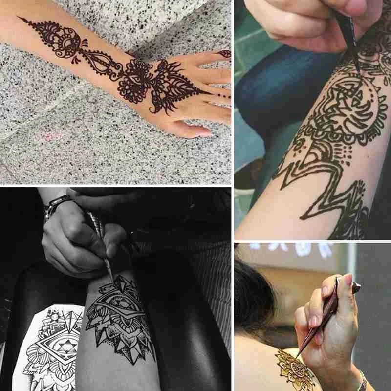 Tinta de tatuaje de Henna India Natural, crema de conos de pasta Mehndi negra, pegatina de arte temporal corporal, Mehndi ogánica pintura corporal,