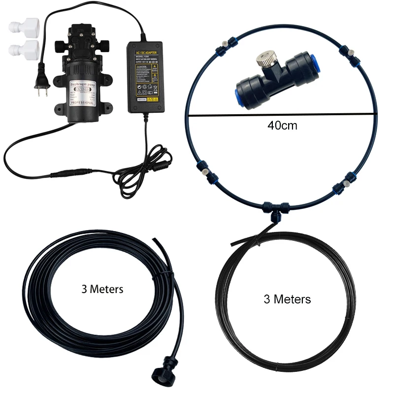 

12V 60W DC Self Priming Pump Misting Ring For Fan Garden Outdoor Patio Cooling Watering With 4 Pcs Galvanized Nozzle