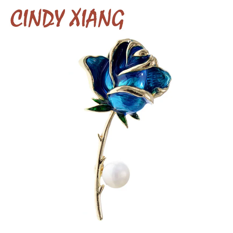 CINDY XIANG Enamel Rose Flower Brooches For Women 4 Colors Choose Pearl Pin Wedding Booch Fashion Jewelry High Quality New 2020