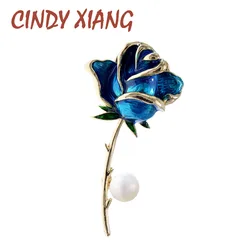 CINDY XIANG Enamel Rose Flower Brooches For Women 4 Colors Choose Pearl Pin Wedding Booch Fashion Jewelry High Quality New 2020