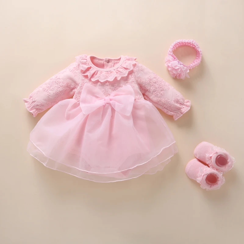 Baby Baptism Dress 2022 Bow Newborn Baby Girls Infant Dresses & Clothes Snow White Baby Dress 1 Year Old Birthday Girl Dress