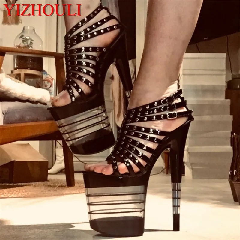 8 inch sexy rivets punk high heels Gorgeous pole dancing Shoes lady\'s 20cm rome Stripe Platform shoes