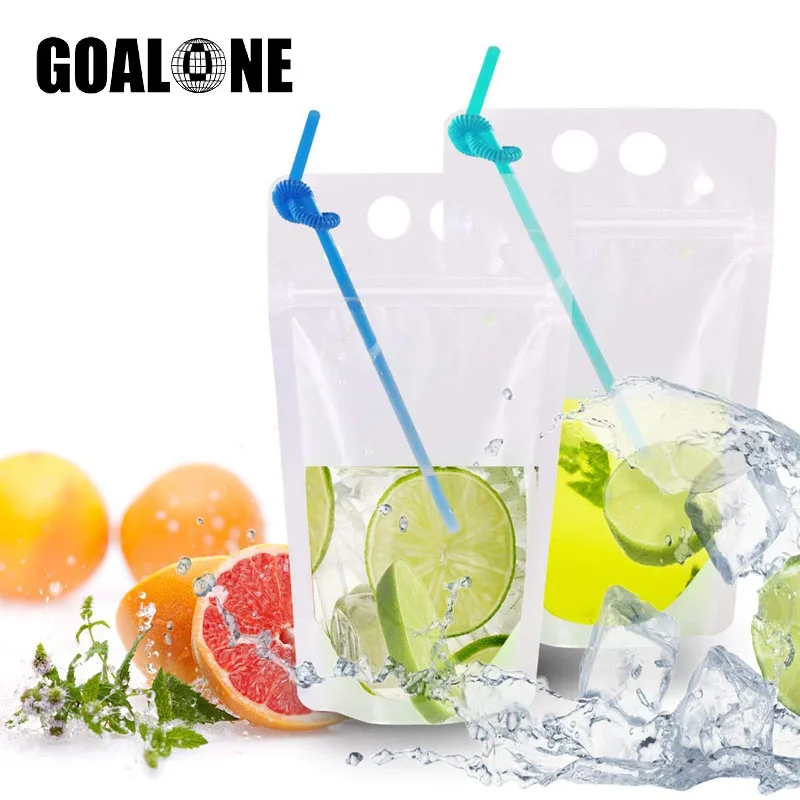 

GOALONE 50/100Pcs Drink Pouches with Straw Reclosable Ice Drink Pouches Smoothie Bags with Drinking Straws Reusable Juice Pouch