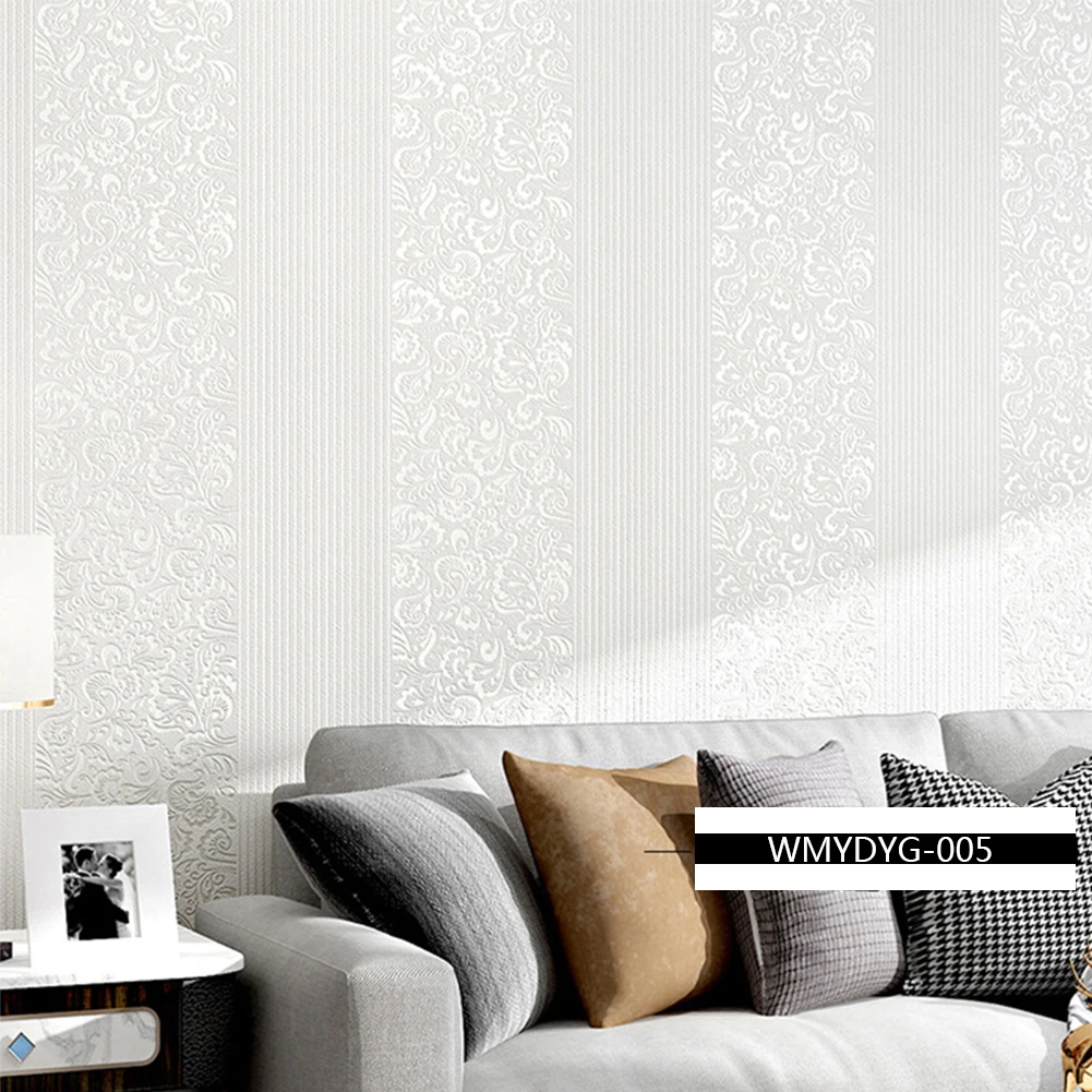 2020 New Luxury European Wallpaper 3d Embossed Damask Wall Paper Floral Living Room Bedroom Wall Mural Decal White Beige Grey