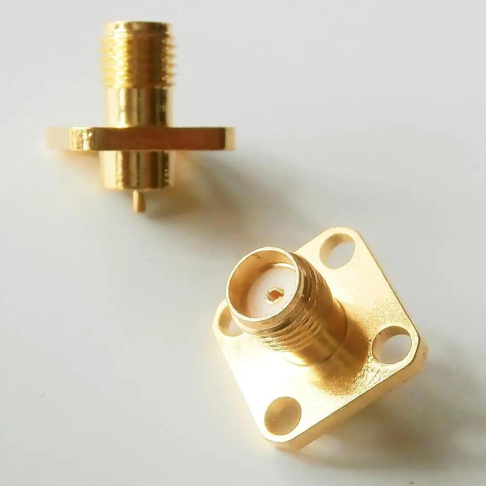 

5X Pcs High-quality RF Connector SMA Female plug deck Solder Copper Body With 4 Hole Flange Chassis Panel Mount GOLD Plated