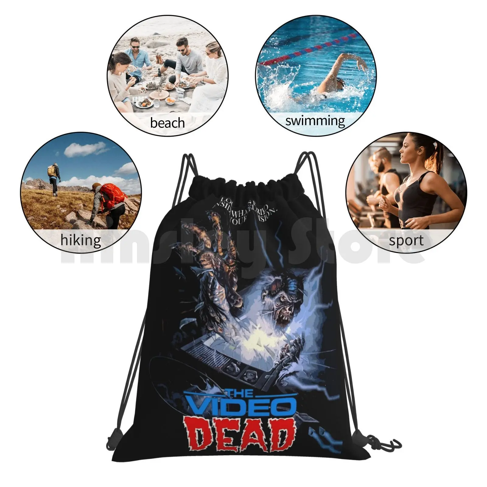 The Video Frequency Proximity Wstring Backpack, Riding Climbing Gym Bag, 80s 80s Movies, 80s Terror Vintage Movie Cinema