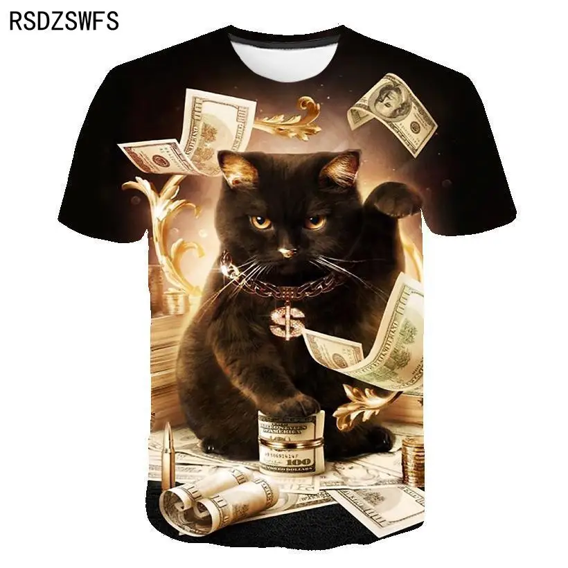 New For 2021 Cool Oversized T-shirt For Men And Women Two Cats Cartoon Cat Print 3D T shirt Summer Short Sleeve T Shirts 100-5XL