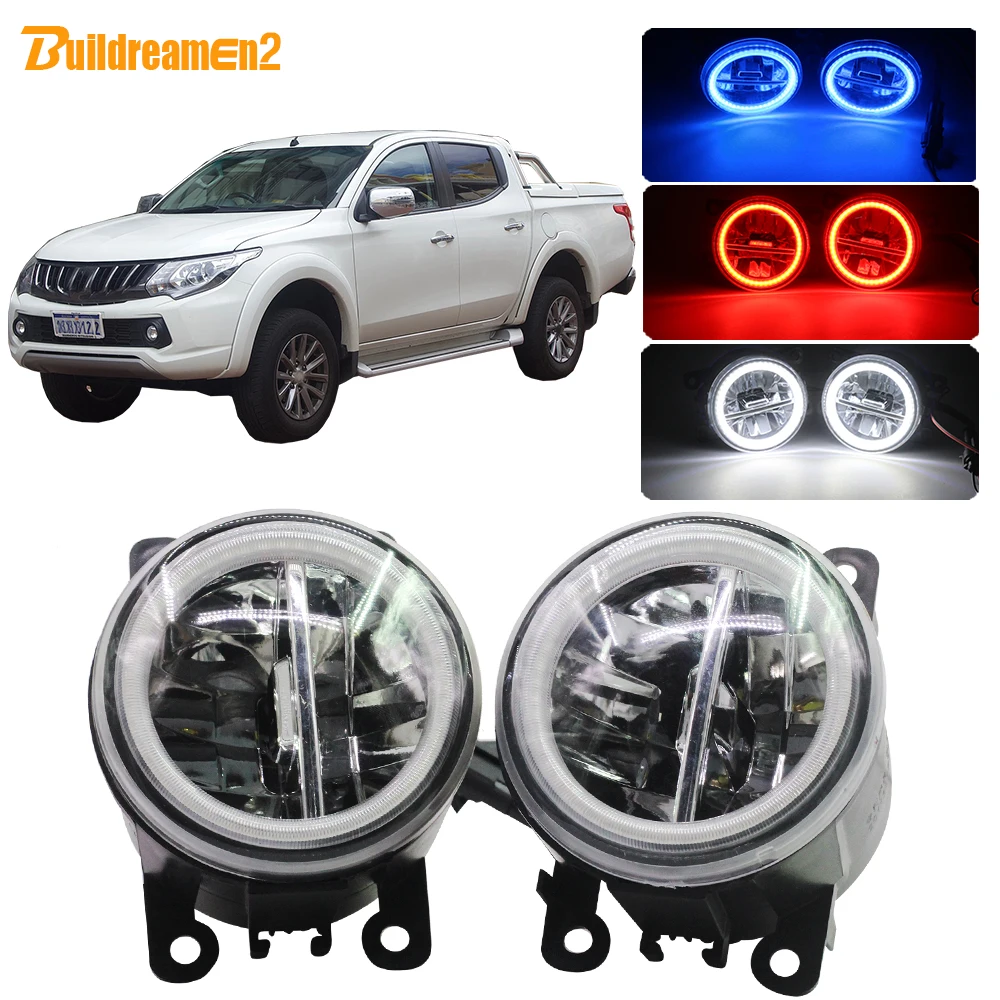 Buildreamen2 Car LED Lamp H11 Fog Light Angel Eye Daytime Running Light DRL 4000LM 12V For Mitsubishi Triton Strada 2005-2018