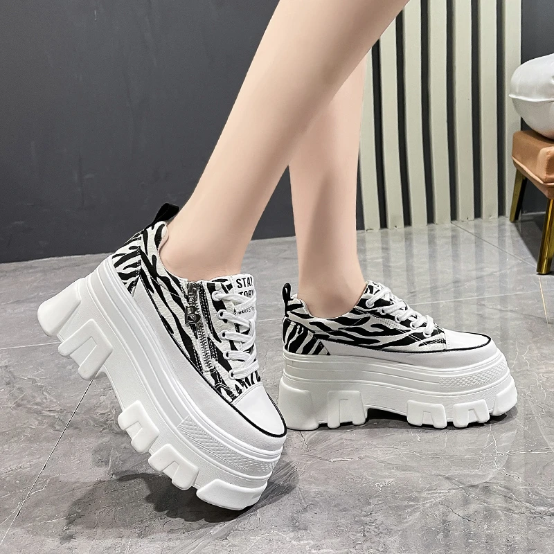 2021 Thick Bottom Sneakers Women Casual Platform Canvas Shoes Ladies Leopard Vulcanized Shoes Chunky Sneakers Woman Basket Femme