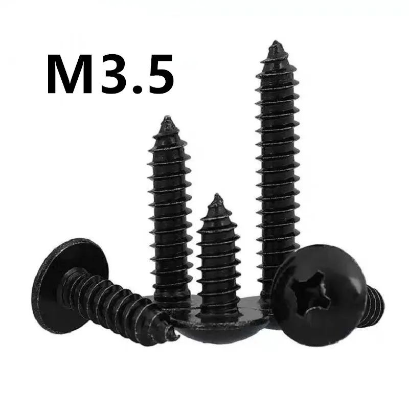 1000/500PCS M3.5x8/12/16/20/35mm TA Black stainless steel Phillips Truss Head (cross Recessed Mushroom Head) Self Tapping Screws